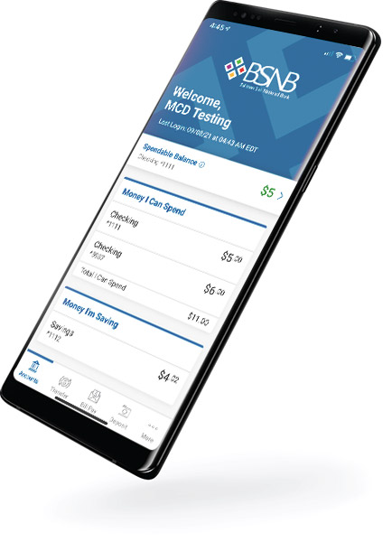 Mobile photo displaying BSNB Mobile Banking app example